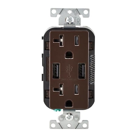 Leviton Leviton 3829876 Decora 20 amp 125 V Brown Outlet & USB Charger with 5-20R Nema 3829876